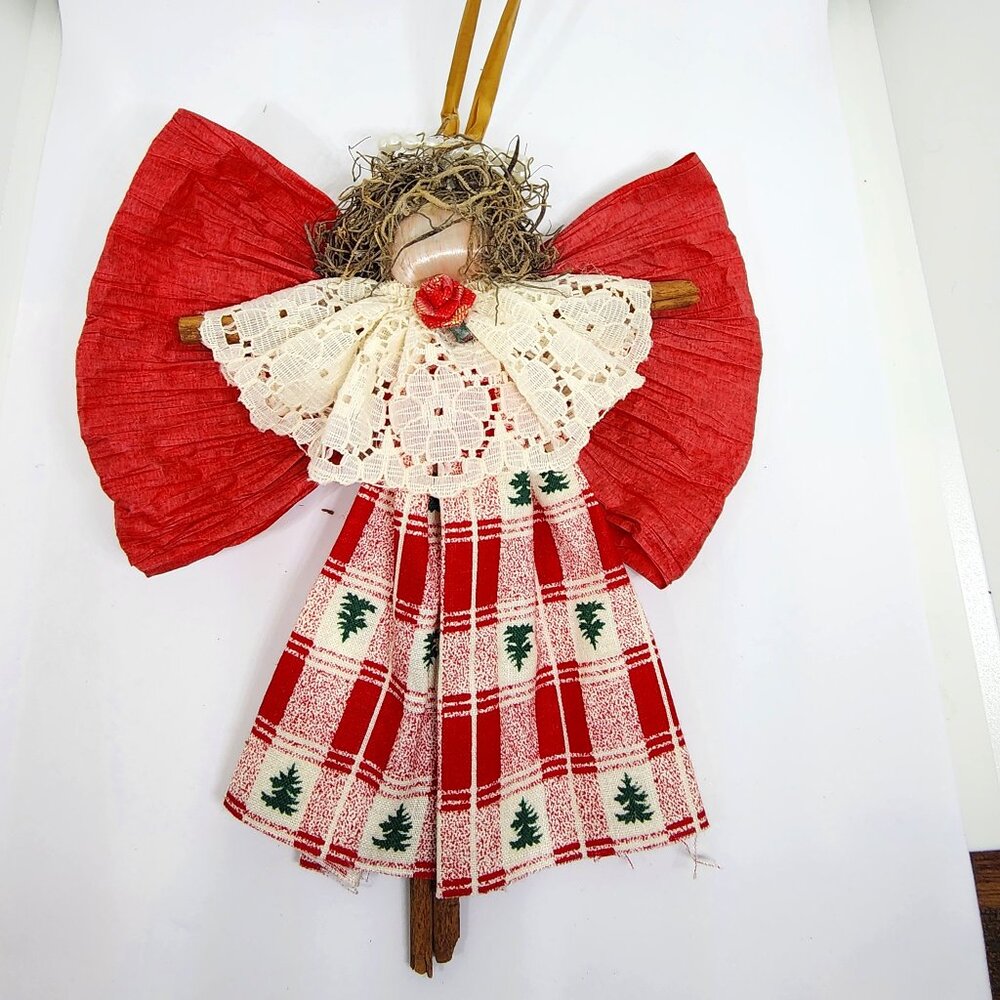 Handmade Cinnamon Stick Red Angel Red White Gift Christmas Holiday Ornament